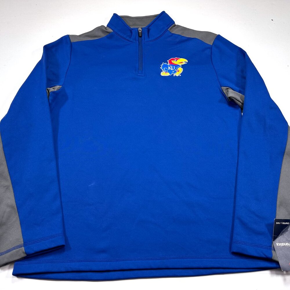 Fanatics NCAA M 1/4 Zip University of Kansas Jayhawks Long Sleeve Pullover NEW - Picture 2 of 6